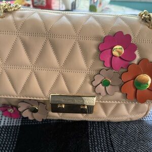 Michael Kors Cream and Pink Quilted Floral Shoulder Bag